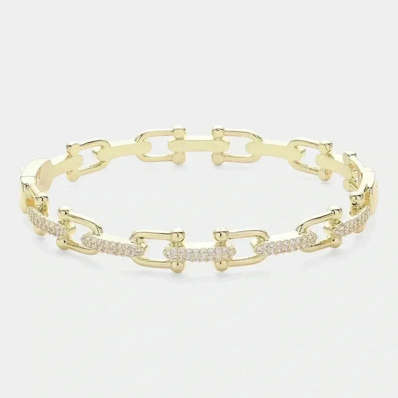 Equestrian Gold & Pave Horseshoe Buckle Hinged Bangle Bracelet - Picture 6 of 8